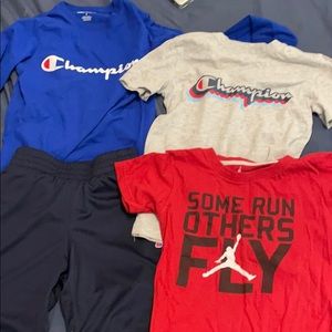 Champion and Jordan shirts and shorts